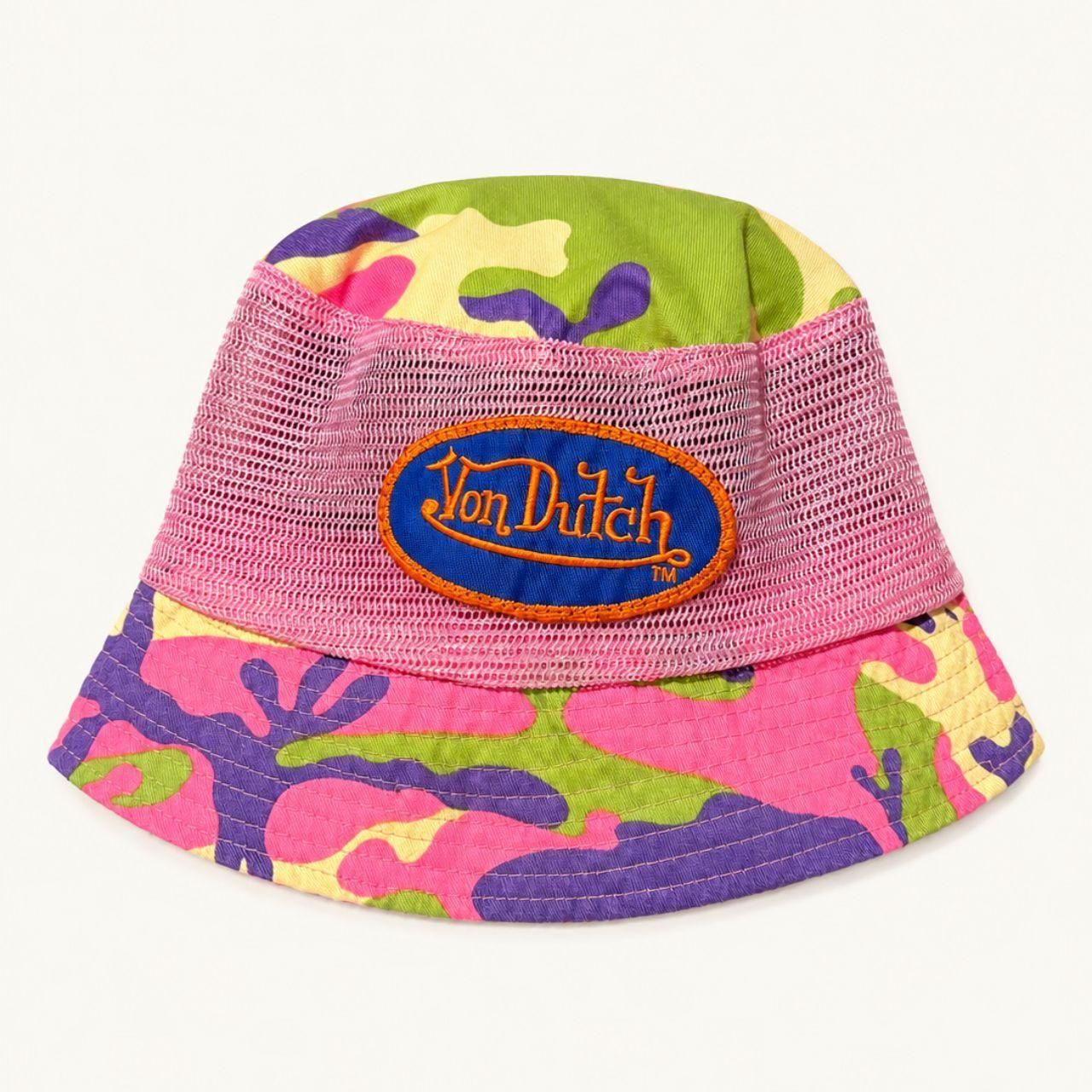 Von Dutch Y2k Pink Camo Mesh Bucket Hat